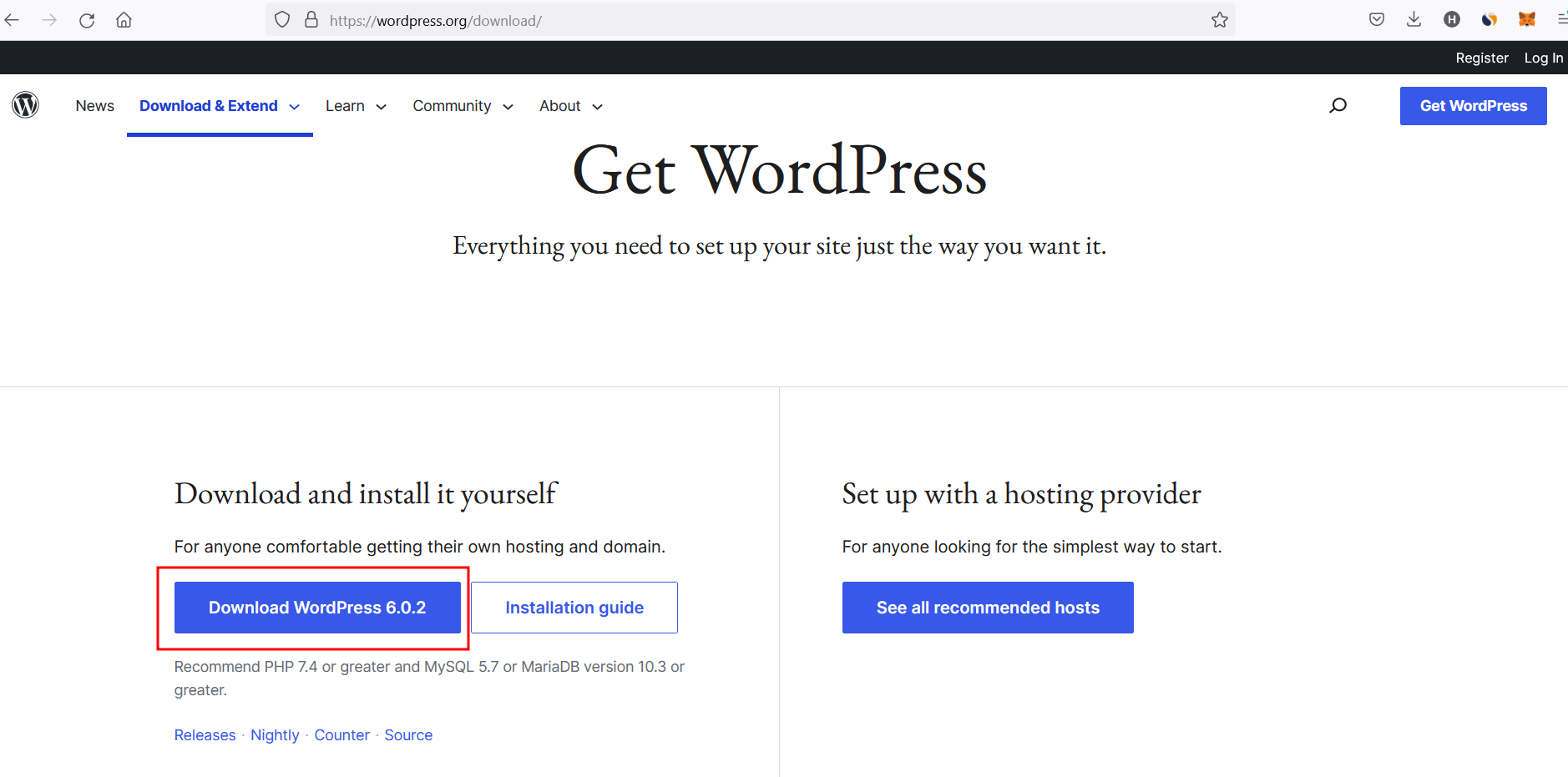 Download the latest WordPress