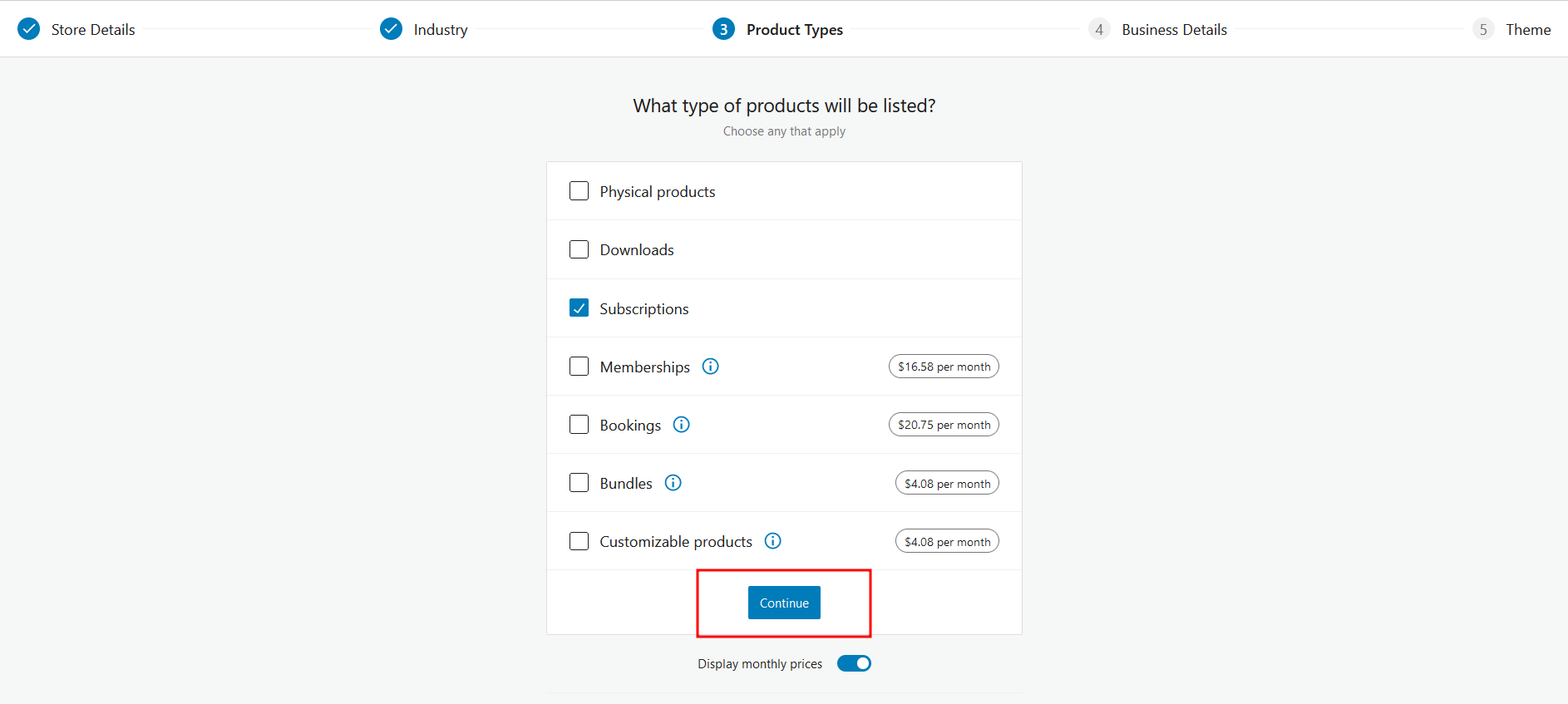 Select the Product Types