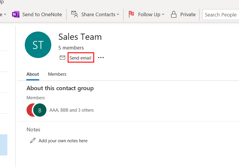 Outlook Group - Send Email Option