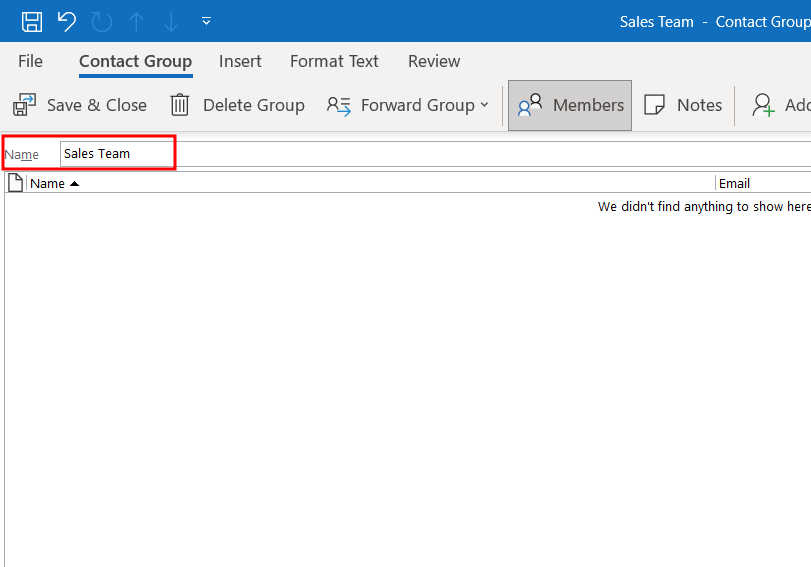 Outlook Group - Name of Group