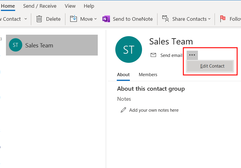Outlook Group - Edit Contacts