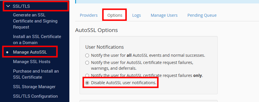 Disable Auto SSL Notification in WHM
