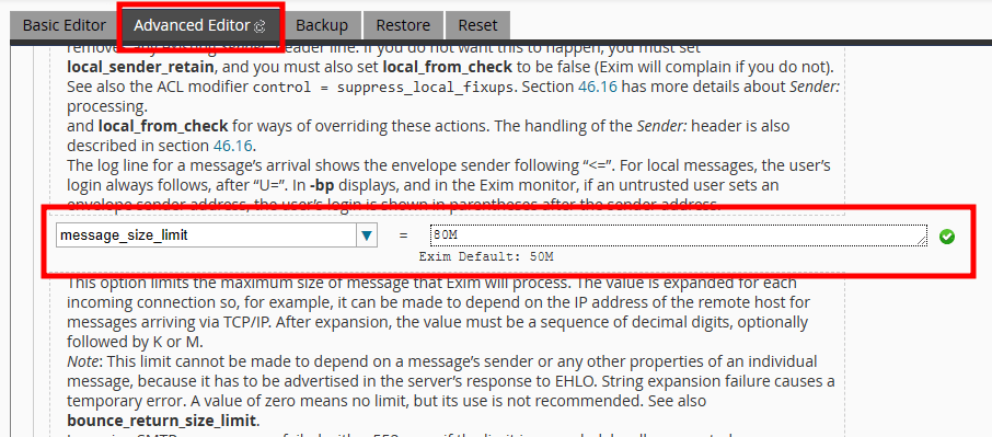 exim message size limit
