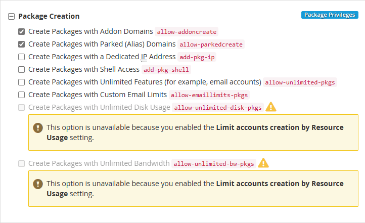 Reseller package creation