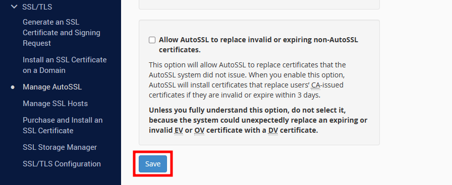 save disable auto SSL notification in WHM