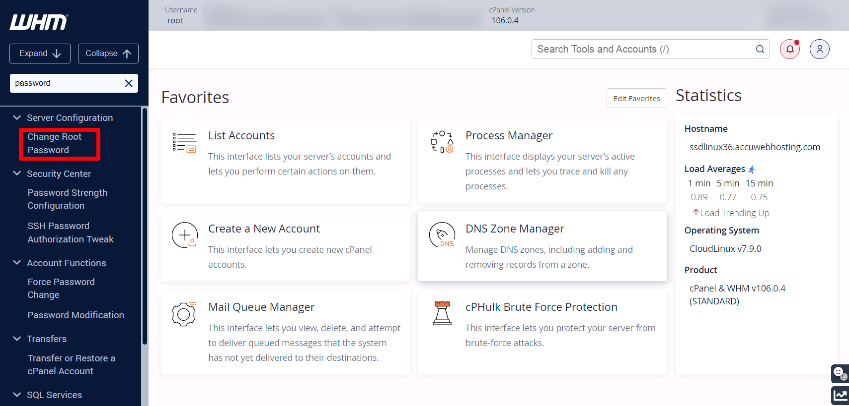 Change cPanel Root Password