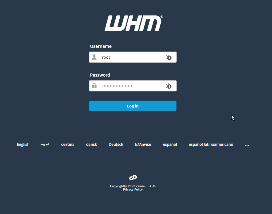 WHM root login