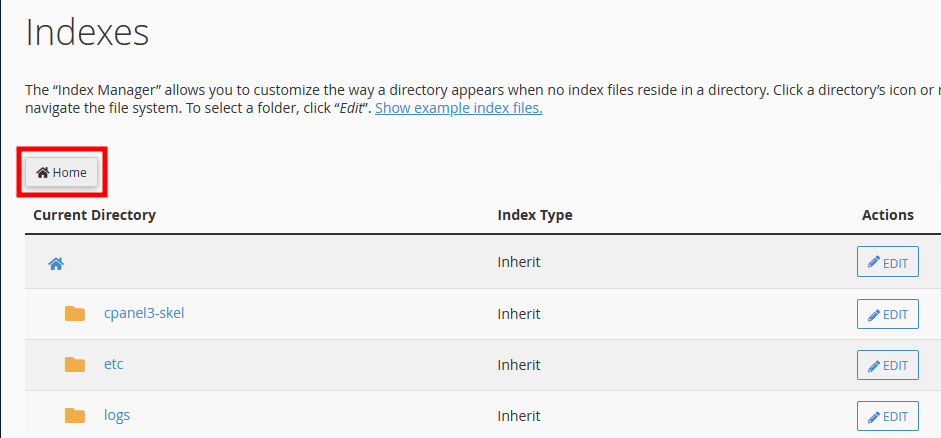 cpanel home button