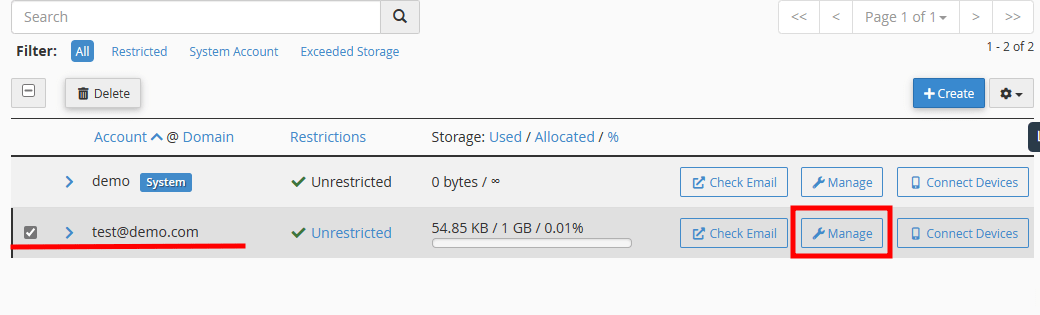cpanel manage email