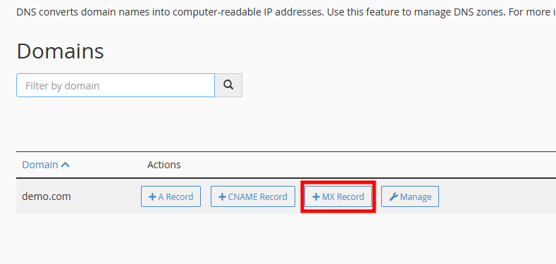 cpanel add mx record