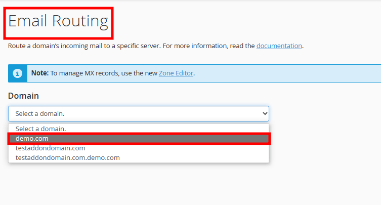 cpanel email routing domain