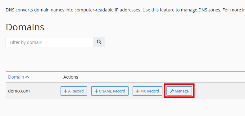 cpanel manage records