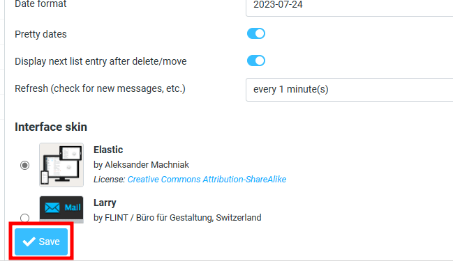 webamil save settings