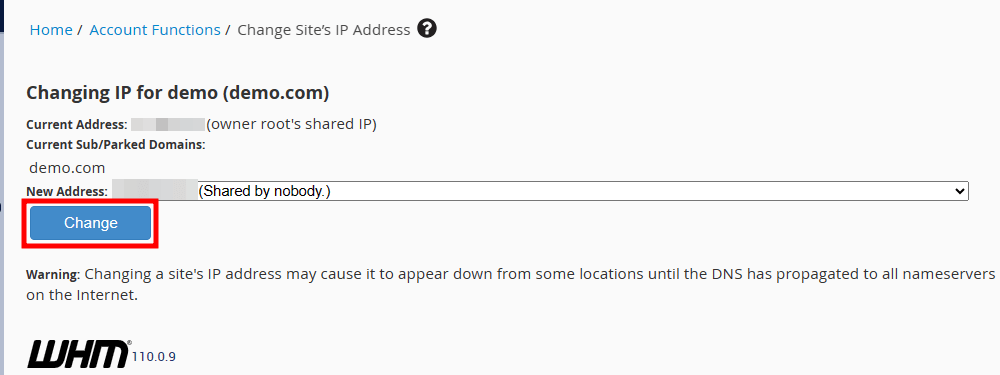 whm assign IP address done
