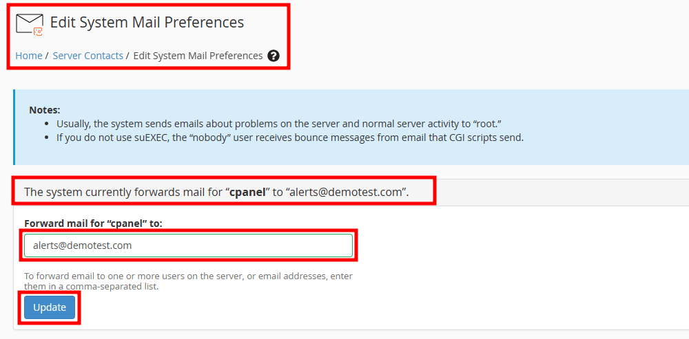 whm change email notification