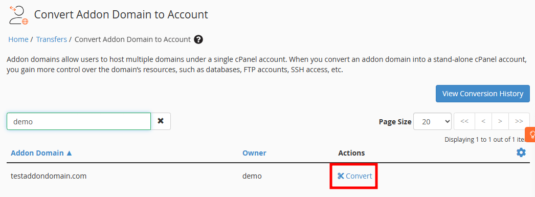whm convert domain