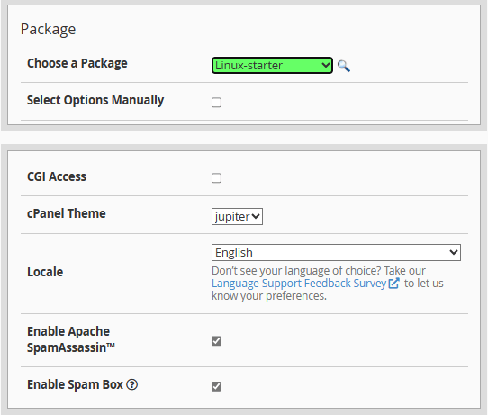 whm cpanel setting