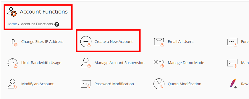 whm new cpanel account