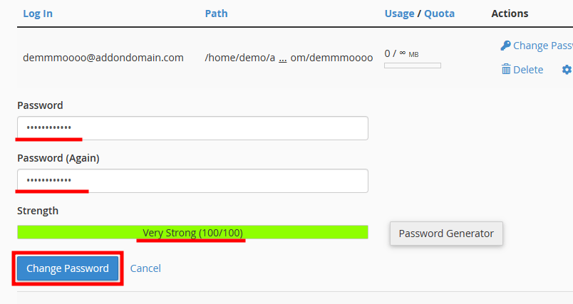 cpanel change ftp password set