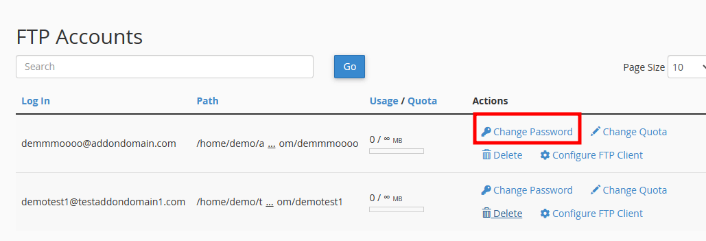 cpanel change FTP password