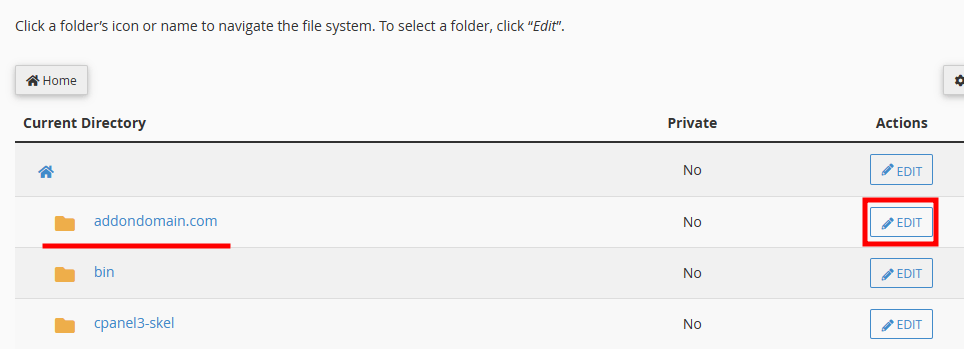 cpanel directory privacy edit