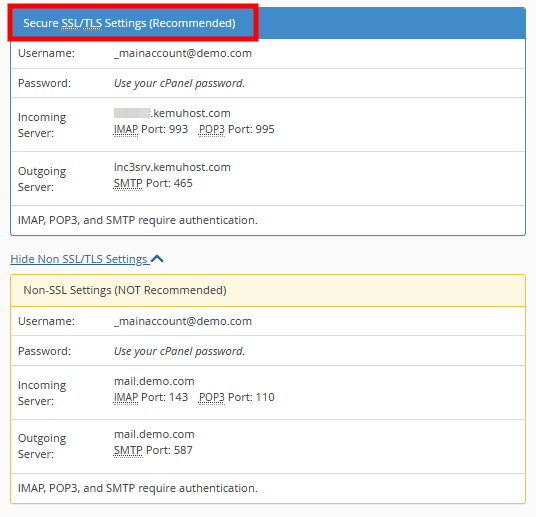 cpanel email client settings