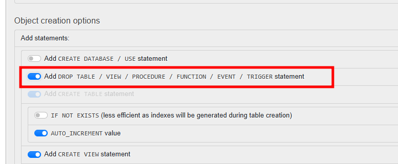 cpanel phpmyadmin add drop