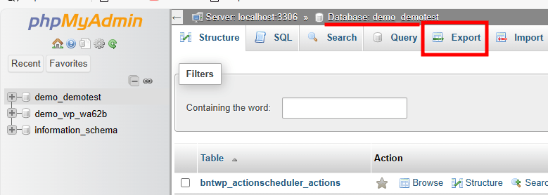 cpanel phpmyadmin database export