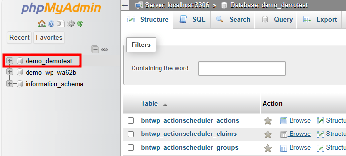 cpanel phpmyadmin database
