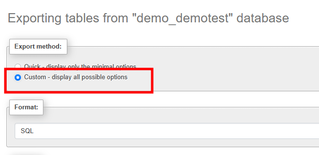 cpanel phpmyadmin display option