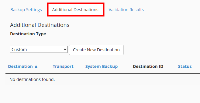 whm backup additional destination