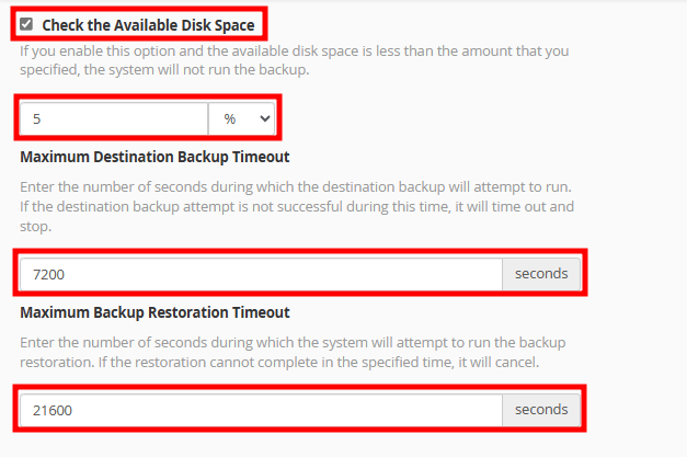whm backup check disk