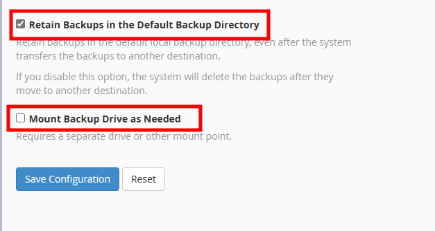 whm backup retain backup default