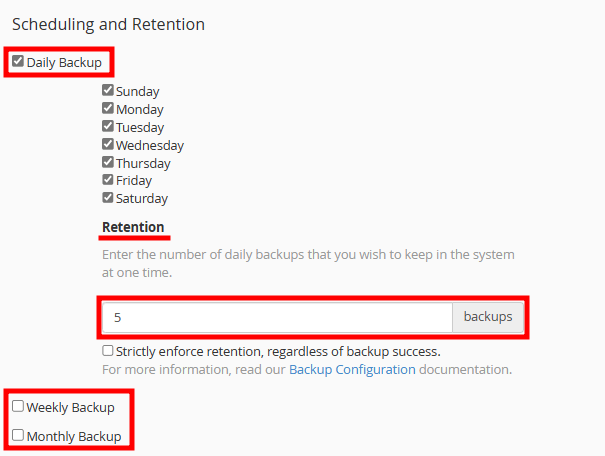 whm backup schedule