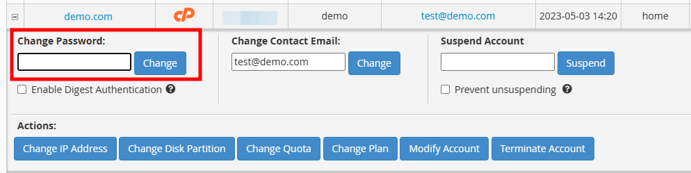 whm change cpanel password