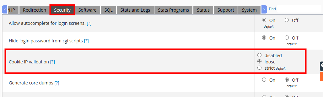 whm tweak settings cPanel Error IP Address Changed