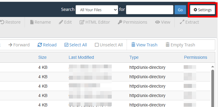 cpanel filemanager settings