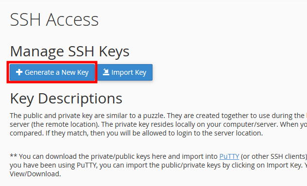 cpanel generate a new key