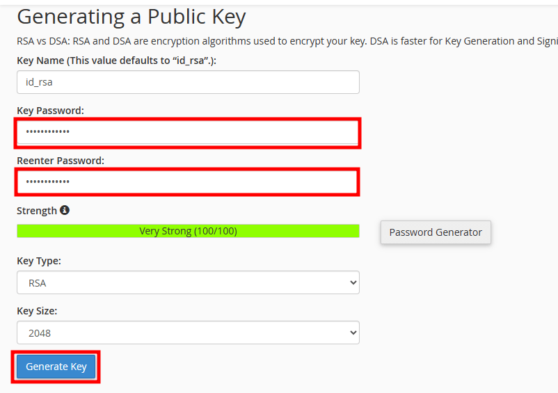 cpanel generate key