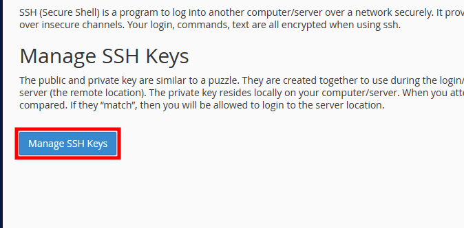 cpanel manage ssh keys