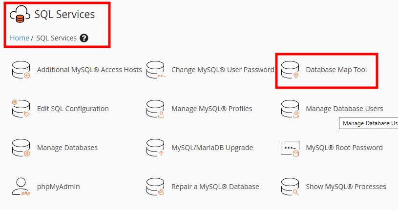 whm database map tool