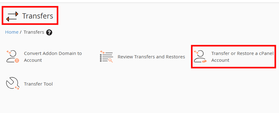 whm transfer or restore cPanel