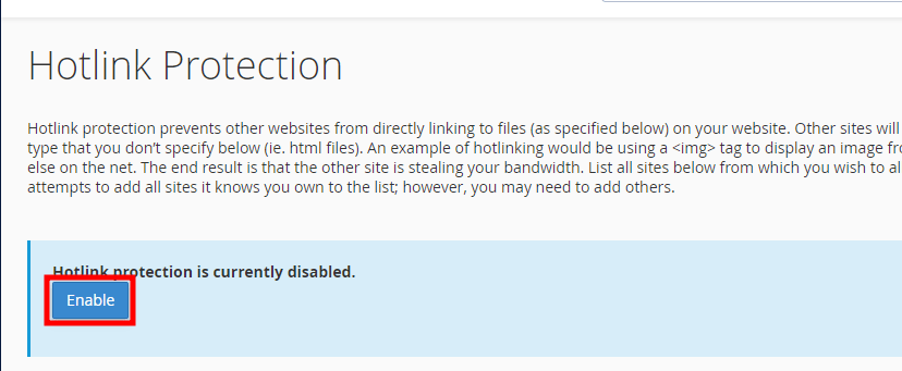 cpanel hotlink protection enable