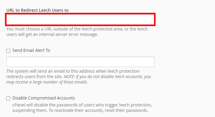 cpanel leech protection url